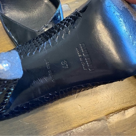 Miu Miu Black Patent Peep Toe Jeweled Heels Python Snake Skin Rhinestones 37 - Picture 11 of 14
